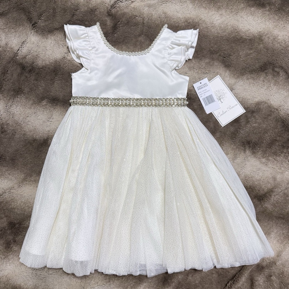 Couture Princess Girls‎ Ivory Satin and Glitter Tulle Special Occasion Dress